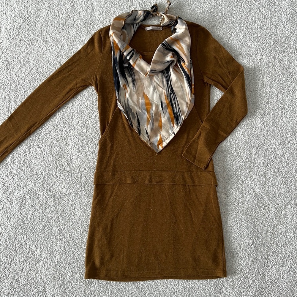 Soen made in Korea Sweater Dress with Scarf - chestnut brown - size XS/S​